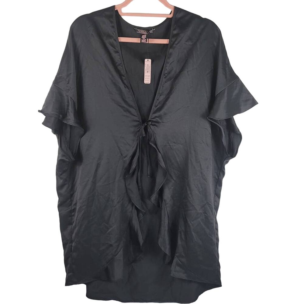 Victoria Secret Love Black Silky Robe OSFM NWT MSRP $58
